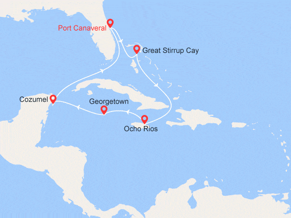 itin&eacute;raire croisi&egrave;re Caraïbes et Antilles : Bahamas, Jamaïque, Iles Cayman, Mexique 