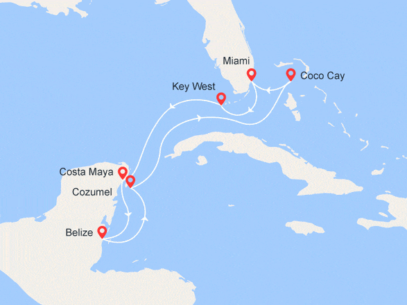 itinéraire croisière Caraïbes et Antilles : Bahamas, Mexique, Belize