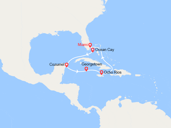 itin&eacute;raire croisi&egrave;re Caraïbes et Antilles : Bahamas, Mexique, Caïmans, Jamaïque 