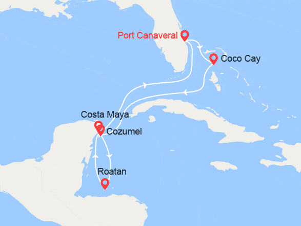 itinéraire croisière Caraïbes et Antilles : Bahamas, Mexique, Honduras