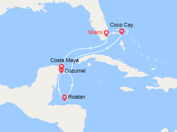 itinéraire croisière Caraïbes et Antilles : Bahamas, Mexique, Honduras