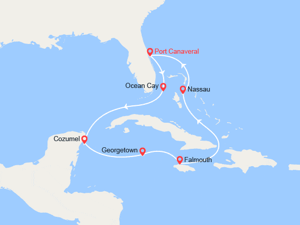 itinéraire croisière Caraïbes et Antilles : Bahamas, Mexique, îles Caïmans, Jamaïque