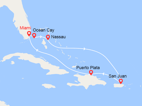 itinéraire croisière Caraïbes et Antilles : Bahamas, Porto Rico, Rép; Dominicaine