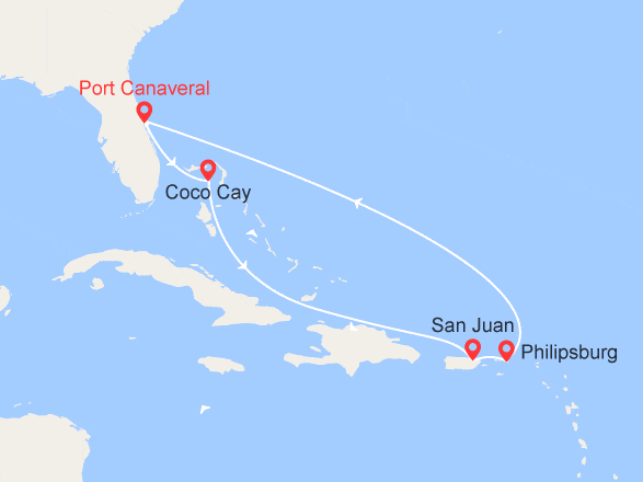itinéraire croisière Caraïbes et Antilles : Bahamas, Porto Rico, St Martin