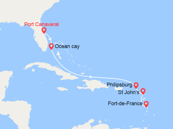 itinéraire croisière Caraïbes et Antilles : Bahamas, St Maarten, Antigua