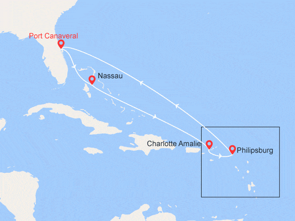 itinéraire croisière Caraïbes et Antilles : Bahamas, St.Thomas, St.Martin