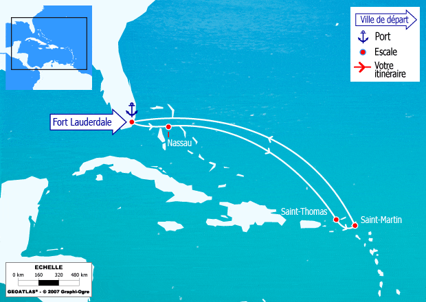 itinéraire croisière Caraïbes et Antilles : Bahamas, St Thomas, St Martin...