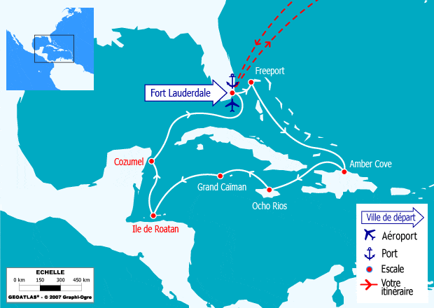 itinéraire croisière Caraïbes et Antilles : Bahamas, Turks et Caicos, Jamaïque, Iles Caymans, Honduras, Mexique