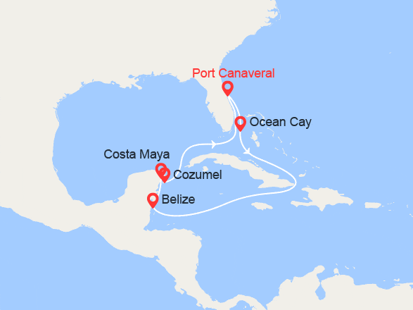 itinéraire croisière Caraïbes et Antilles : Bahamas MSC Ocean Cay, Belize, Mexique