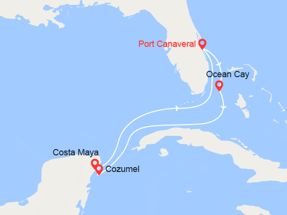 itinéraire croisière Caraïbes et Antilles : Bahamas MSC Ocean Cay, Cozumel, Costa Maya
