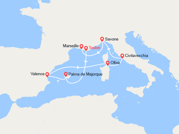 itinéraire croisière Méditerranée Occidentale : Baléares, Espagne, Italie, Provence