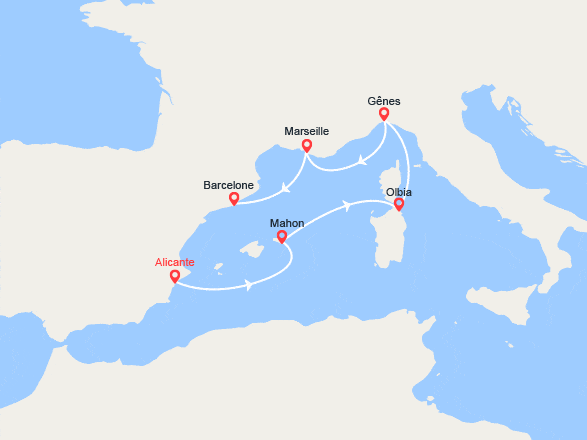 itinéraire croisière Méditerranée Occidentale : Baléares, Italie, Provence