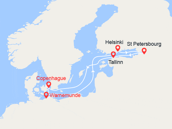 itinéraire croisière Baltique : Baltique : Helsinki, St Petersburg, Tallinn...