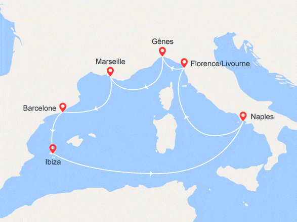 itinéraire croisière Iles Baléares : Barcelone, Ibiza, Italie
