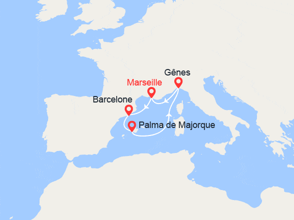 itinéraire croisière Iles Baléares : Barcelone, Majorque, Italie 