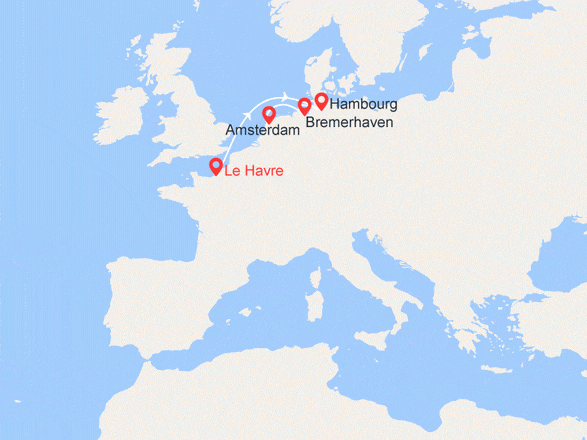 itinéraire croisière Europe du Nord : Belgique, Allemagne, Pays-Bas au départ du Havre