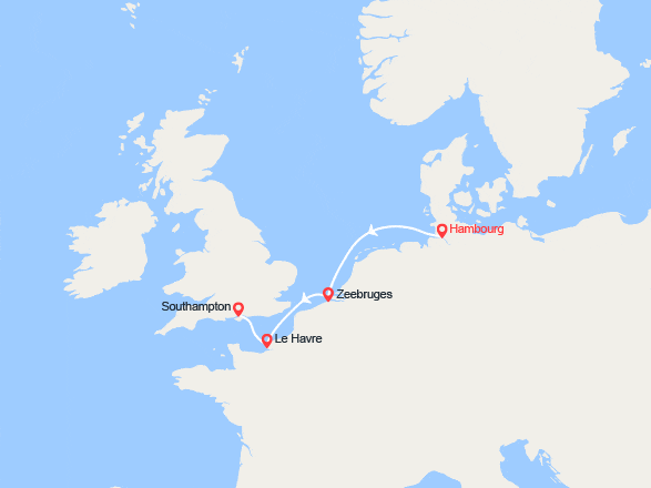 itinéraire croisière Europe du Nord : Belgique, France, Royaume-Uni