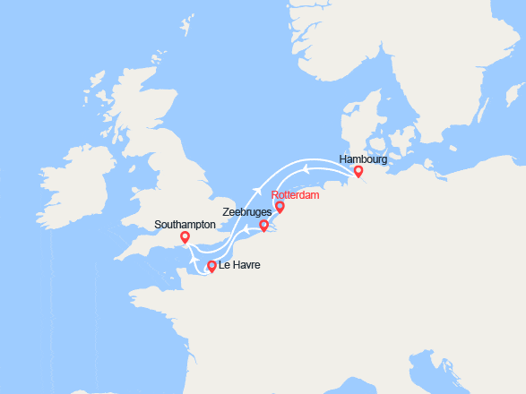 itinéraire croisière Europe du Nord : Belgique, France, Royaume-Uni, Allemagne