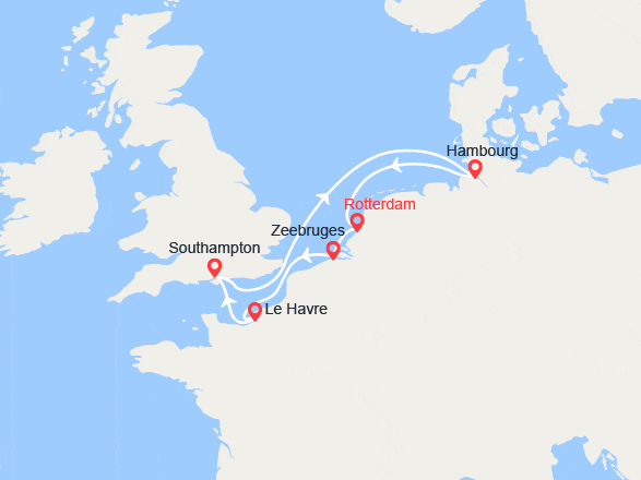 itinéraire croisière Europe du Nord : Belgique, France, Royaume-Uni, Allemagne