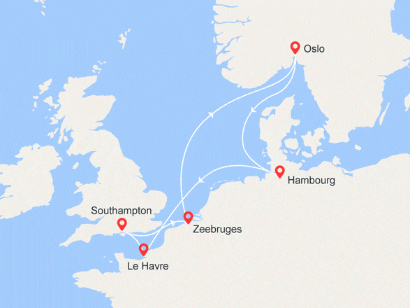 itinéraire croisière Europe du Nord : Belgique, Norvège, Allemagne, France