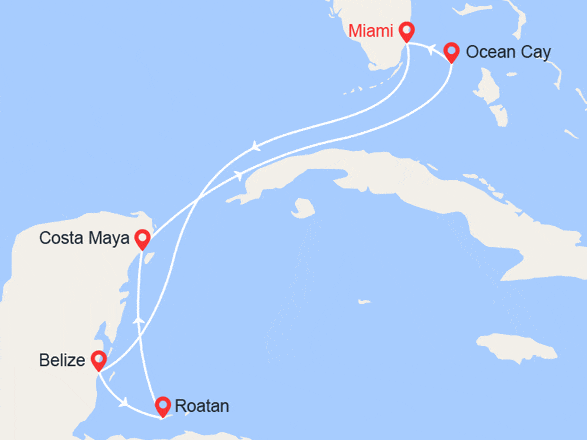 itinéraire croisière Caraïbes et Antilles : Belize, Ile de Roatan, Mexique