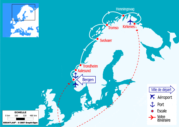 itinéraire croisière Fjords : Bergen - Kirkenes avec accompagnateur français - Vols inclus
