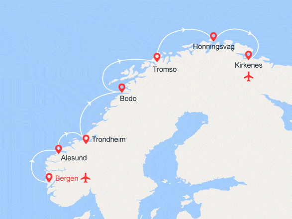 itinéraire croisière Fjords - Fjords : Bergen - Kirkenes avec accompagnateur français