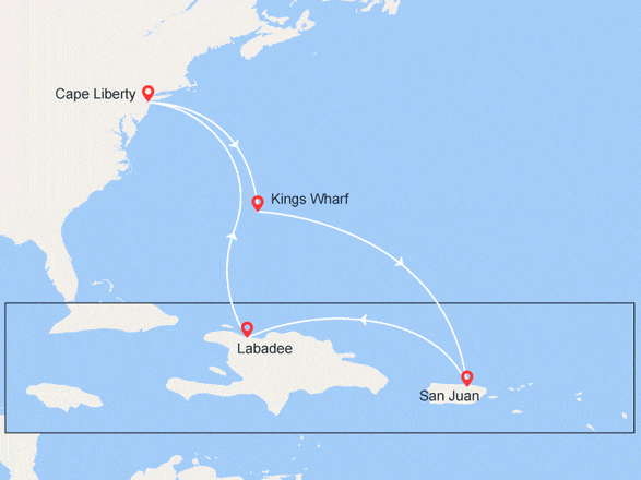 itinéraire croisière Caraïbes et Antilles : Bermudes, Porto Rico, Haïti