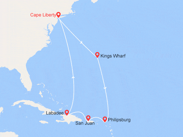 itinéraire croisière Caraïbes et Antilles : Bermudes, St. Martin, Porto Rico, Haïti