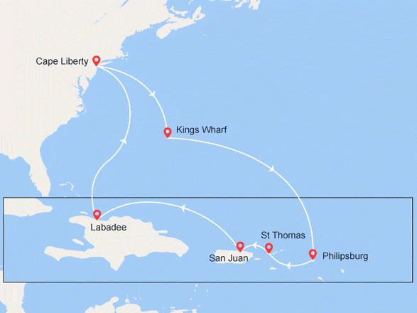 itinéraire croisière Caraïbes et Antilles : Bermudes, St-Martin, Iles Vierges, Porto Rico, Haïti