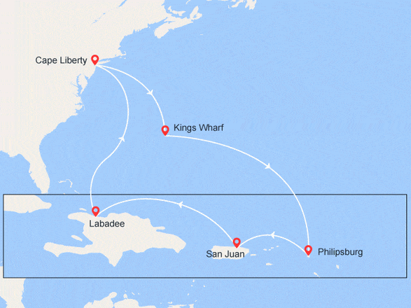 itinéraire croisière Caraïbes et Antilles : Bermudes, St-Martin, Porto Rico, Haïti