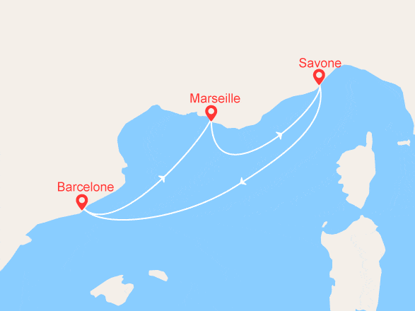 itinéraire croisière Méditerranée : Bleu Lavande : Italie et Espagne