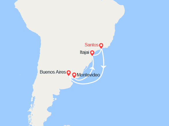 itinéraire croisière Amérique du Sud : Brésil, Argentine, Uruguay