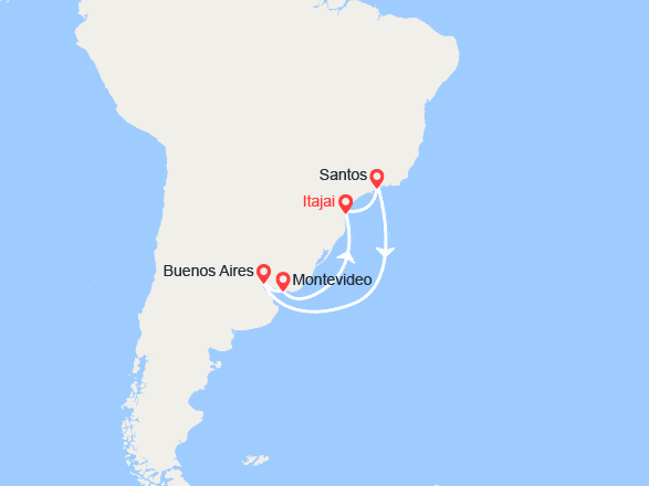 itinéraire croisière Amérique du Sud : Brésil, Uruguay, Argentine