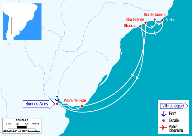 itinéraire croisière Amérique du Sud : Brésil, Uruguay, Argentine