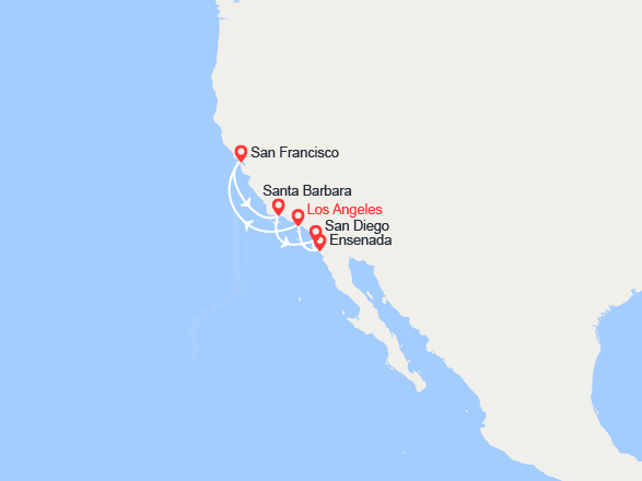 itin&eacute;raire croisi&egrave;re Amérique du Nord : Californie & Mexique : San Francisco, Santa Barbara, San Diego, Ensenada 