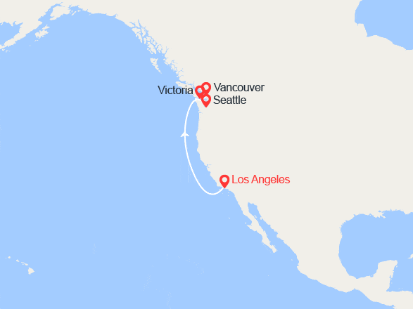 itin&eacute;raire croisi&egrave;re Amérique du Nord : Californie, Oregon et côte Ouest canadienne 