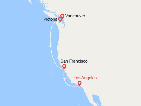itinéraire croisière Caraïbes et Antilles : Californie et Canada