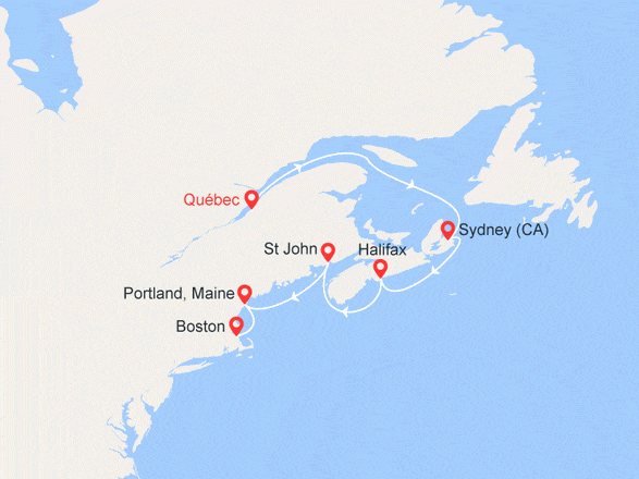 itinéraire croisière Amérique du Nord : Canada & Nouvelle Angleterre: de Quebec à Boston