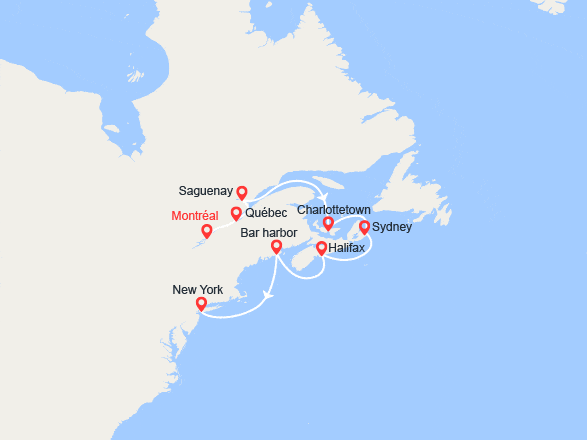 itin&eacute;raire croisi&egrave;re Amérique du Nord : Canada, États-Unis 