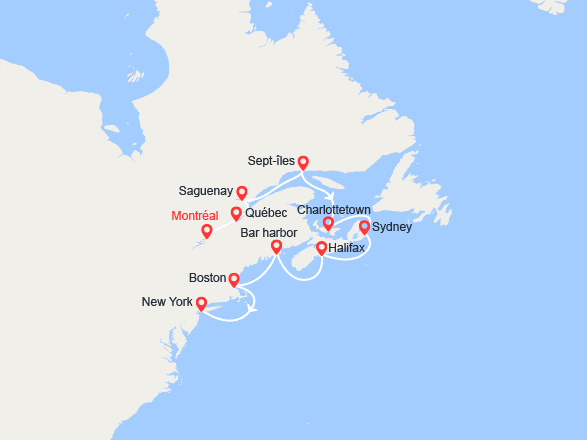 itin&eacute;raire croisi&egrave;re Amérique du Nord : Canada, États-Unis 