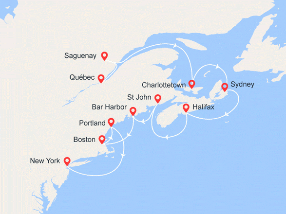 itinéraire croisière Amérique du Nord : Canada et Nouvelle-Angleterre