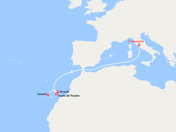 itinéraire croisière Méditerranée Occidentale : Canaries : Puerto del Rosario, Arrecife, Tenerife