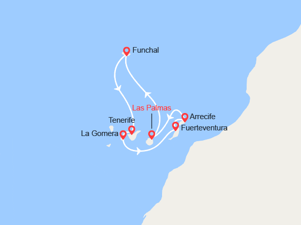 itinéraire croisière Méditerranée Occidentale : Canaries, Madère, Espagne