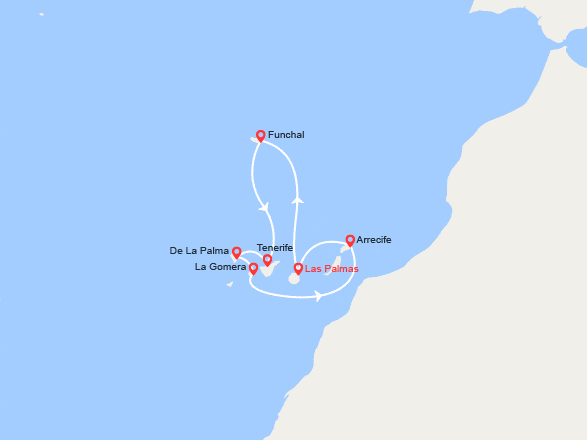 itinéraire croisière Méditerranée Occidentale : Canaries, Madère, Espagne