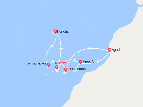 itinéraire croisière Méditerranée Occidentale : Canaries, Maroc, Espagne, Madère