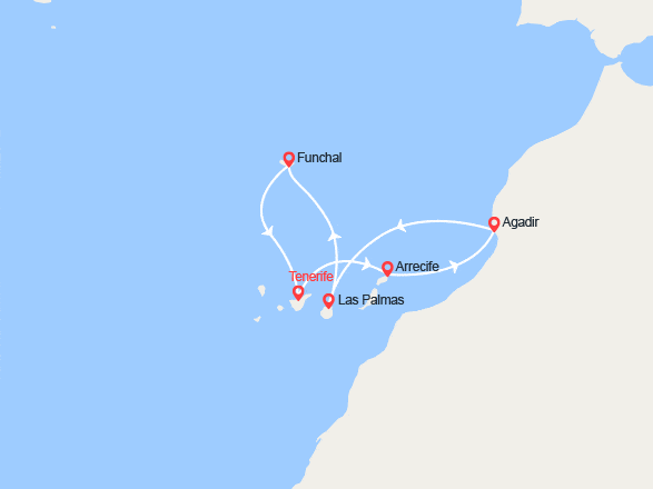 itinéraire croisière Méditerranée Orientale : Canaries, Maroc, Madère
