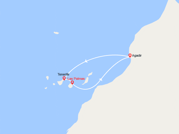 itin&eacute;raire croisi&egrave;re Méditerranée Occidentale : Canaries et Maroc 