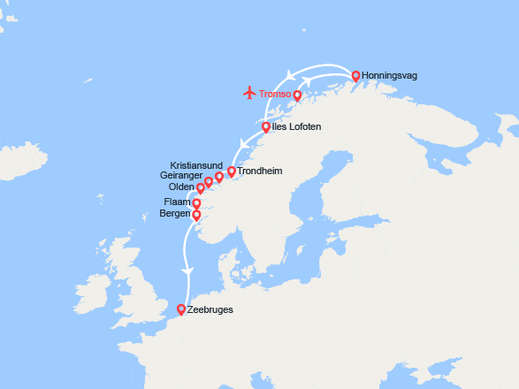 itinéraire croisière Europe du Nord : Cap Nord, îles Lofoten et fjords