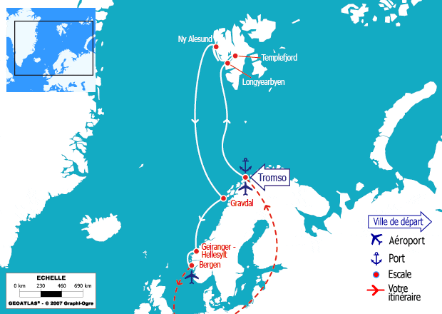 itinéraire croisière Fjords : Cap Nord, Spitzberg et Iles Lofoten